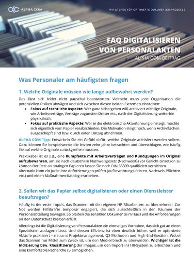 Cover der kurzen FAQ Liste zur Digitalen Personalakte
